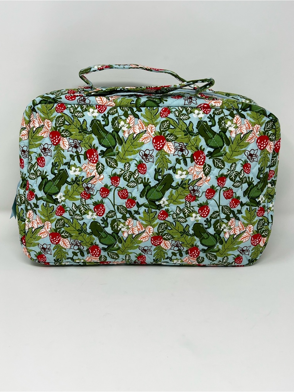 Vera Bradley XL Cosmetic Bag Frogberry Garden Blue Frogs Strawberry NWT - Picture 5 of 8